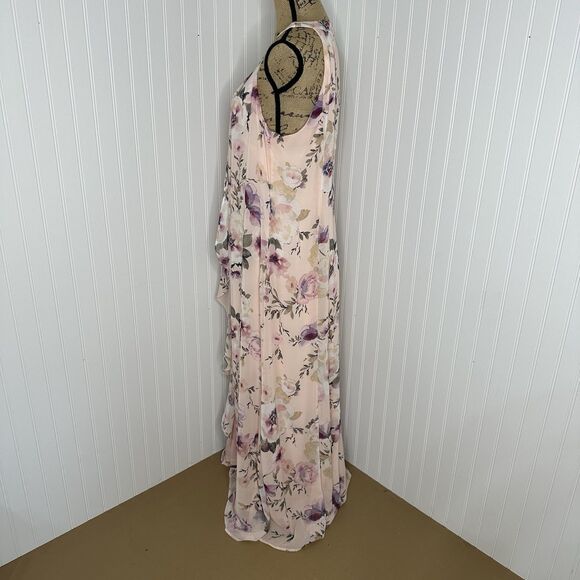 Shelby Palmer Chiffon A Line Maxi Dress Sz 16 Pink Floral Romantic Wedding Guest - Picture 3 of 13